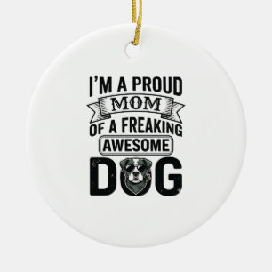Stolze Hundemutter Vintage Gravur Vektor Design_1 Keramik Ornament