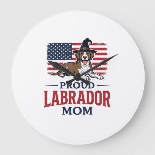 Stolze Labrador-Mama patriotisches Hund-Halloween- Große Wanduhr