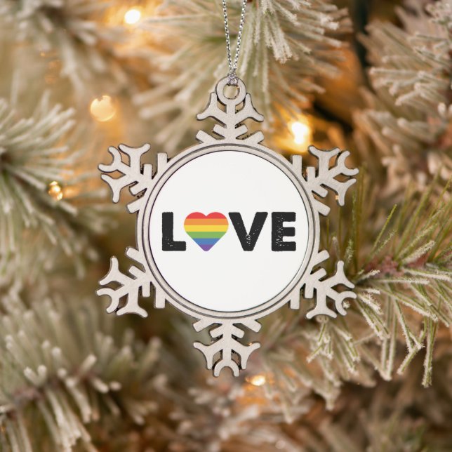 Stolze Liebe ist Liebe Gay Equality Rainbow LGBTQ Schneeflocken Zinn-Ornament (Baum)