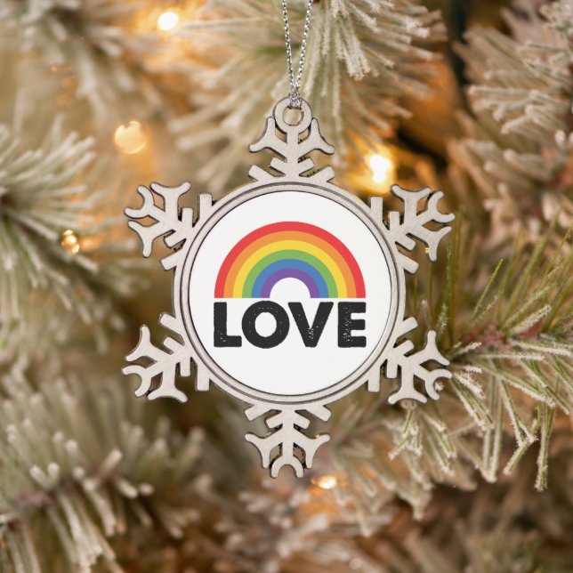 Stolze Liebe ist Liebe Gay Equality Rainbow LGBTQ Schneeflocken Zinn-Ornament (Baum)