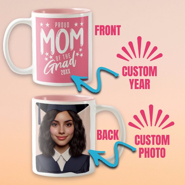 Stolze Mama des Grad Custom Year und Foto Zweifarbige Tasse (Proud Mom of the Grad Custom Year and Photo Two-Tone Coffee Mug)