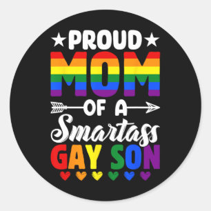 Stolze Mama einer Smart Gay Son LGBTQ Flag Moth Runder Aufkleber