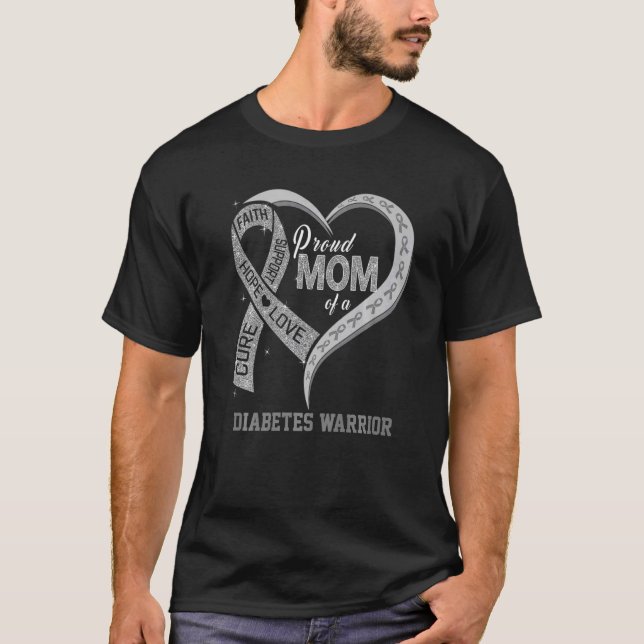Stolze Mama eines Diabetes-Kriegers Ribbon Herz Pr T-Shirt (Vorderseite)