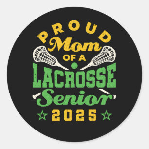 Stolze Mama eines Lacrosse Senior 2025 Green Gold Runder Aufkleber