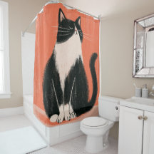 Stolze minimalistische Tuxedo-Katze auf Orange