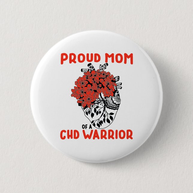 Stolze Mutter des CHD-Kriegers Hübsche rote Blume  Button (Vorderseite)