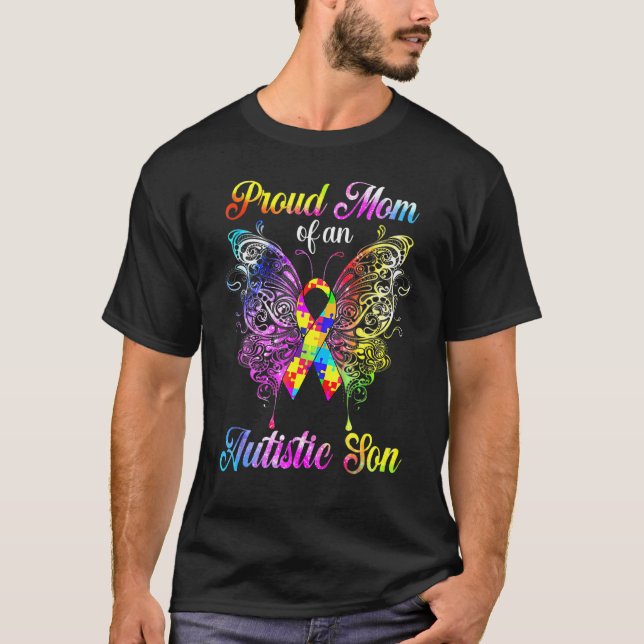Stolze Mutter eines autistischen Sohnes Schmetterl T-Shirt (Vorderseite)