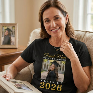 Stolze Mutter Tochter Schwarz Gold Abschlussporträ T-Shirt