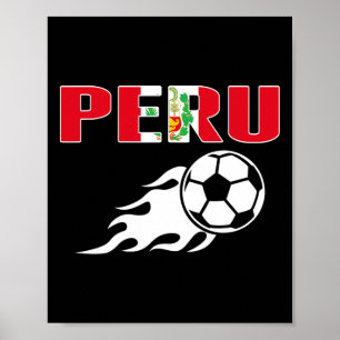 Stolze peruanische Fußballfans tragen Trikots mit Poster