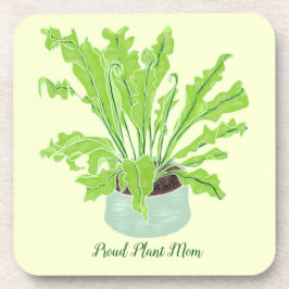 Stolze Pflanze Mama - Vogelnest-Farn auf Gelb. Getränkeuntersetzer