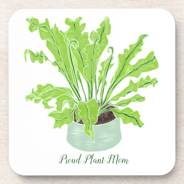 Stolze Pflanze Mama - Vogelnest-Farn auf Weiß. Getränkeuntersetzer (Vorderseite)