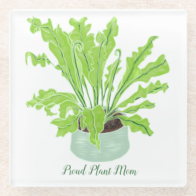 Stolze Pflanze Mama - Vogelnest-Farn auf Weiß. Glasuntersetzer (Vorderseite)