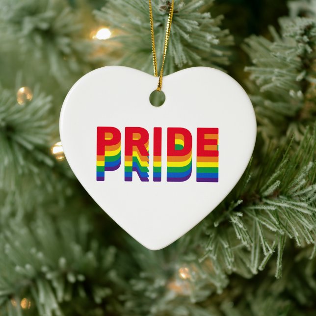 Stolze Regenbogen-Retrofarben Gay-Herz Weihnachten Keramik Ornament (Baum)