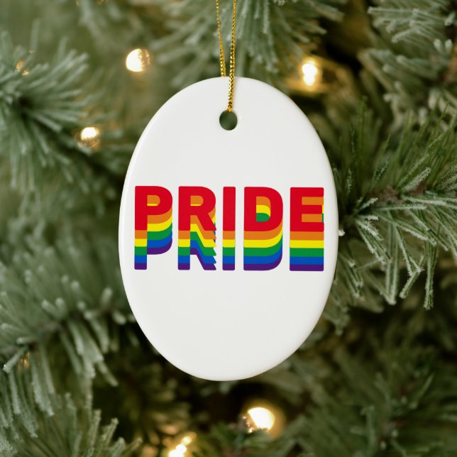 Stolze Regenbogenfarben Gay Lgbtq Weihnachten Keramik Ornament (Baum)