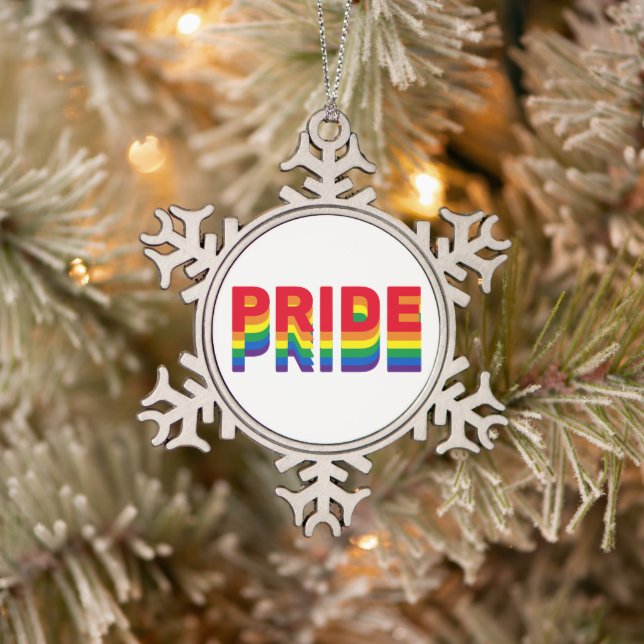 Stolze Regenbogenfarben Gay que Lgbtq Retro Schneeflocken Zinn-Ornament (Baum)