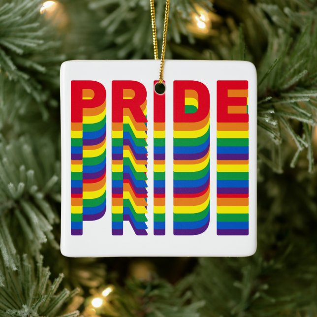 Stolze Regenbogenfarben lgbtq que Retro Weihnachte Keramikornament (Baum)