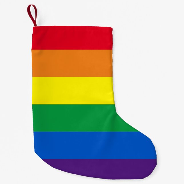Stolze Regenbogenfarben Streifen Lgbt Gay Fahne Kleiner Weihnachtsstrumpf (Vorderseite)