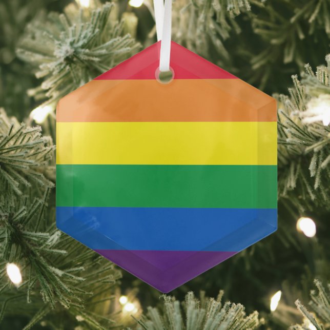 Stolze Regenbogenfarben Streifen Lgbt Gay Fahne Ornament Aus Glas (Insitu)