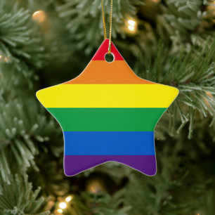 Stolze Regenbogenstreifen LGBT Gay Flag Weihnachte Keramik Ornament