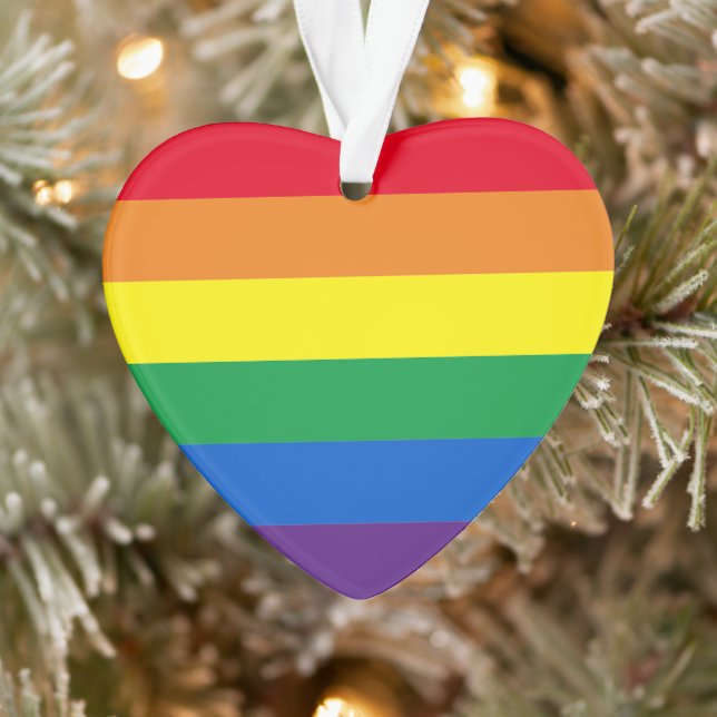 Stolze Regenbogenstreifen Lgbt Gays Weihnachtsherz Ornament (Baum)