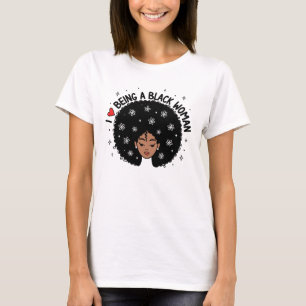 Stolze schwarze Frau Afro-Haar rote Herz Blumen T-Shirt