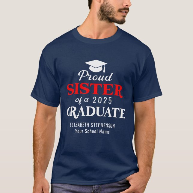 Stolze Schwester der Graduiertenfamilie passend T-Shirt (Vorderseite)
