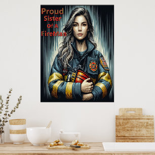 Stolze Schwester einer Feuerwehrrobotik Poster