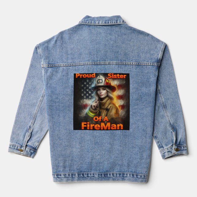 Stolze Schwester eines Feuerwehrhelden Jeansjacke (Rückseite)