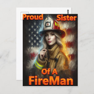 Stolze Schwester eines Feuerwehrhelden Postkarte