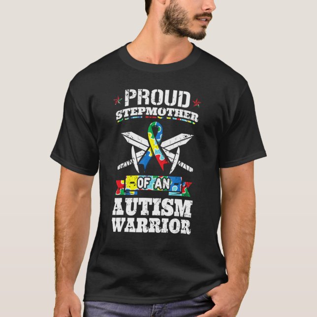 Stolze Stepmutter eines Autismus Krieger Bewusstse T-Shirt (Vorderseite)