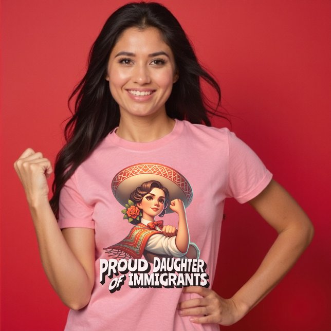 Stolze Tochter der Einwanderer Retro Rosa T-Shirt (Proud Daughter of Immigrants Retro Pink T-Shirt)