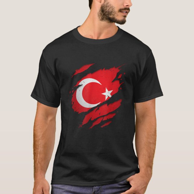 Stolze Turkisen haben die türkische Flagge gerisse T-Shirt (Vorderseite)
