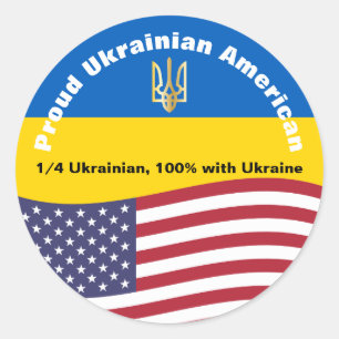 Stolze ukrainische Amerikaner stehen mit der Ukrai Runder Aufkleber
