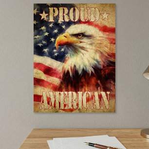 Stolzer Amerikaner. Weißkopfseeadler und Flagge de Poster