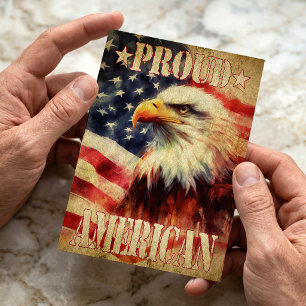 Stolzer Amerikaner. Weißkopfseeadler und Flagge de Postkarte