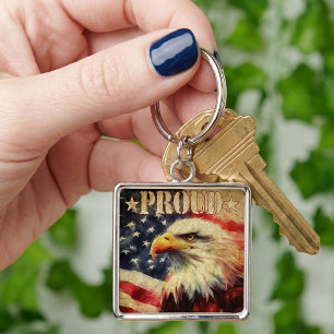 Stolzer Amerikaner. Weißkopfseeadler und Flagge de Schlüsselanhänger