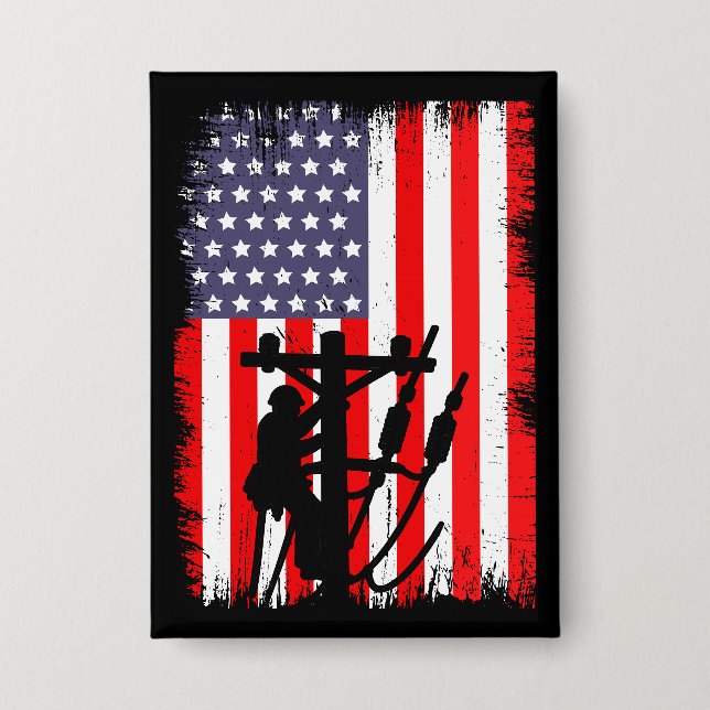 Stolzer amerikanischer Leitungsmonteur Patriotisch Button (Vorderseite)