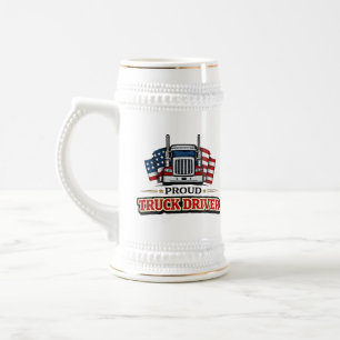 Stolzer amerikanischer LKW-Fahrer Bierkrug Bierglas