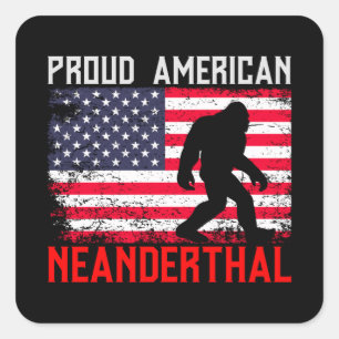 Stolzer amerikanischer Neandertaler   USA-Flagge & Quadratischer Aufkleber