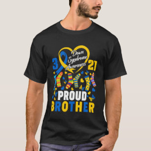 Stolzer Bruder Down-Syndrom Herz Gelb Blaues Band T-Shirt