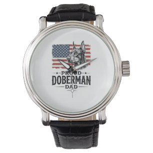 Stolzer Dobermann-Vater Vintage-Flagge Vektor-Desi Armbanduhr