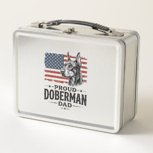 Stolzer Dobermann-Vater Vintage-Flagge Vektor-Desi Metall Brotdose