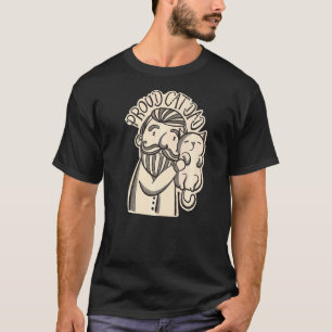 Stolzer Katzenvater Handzeichnung Süße Katze Retro T-Shirt