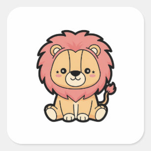 Stolzer Löwe – Süße Kawaii-Tier-Illustration Quadratischer Aufkleber