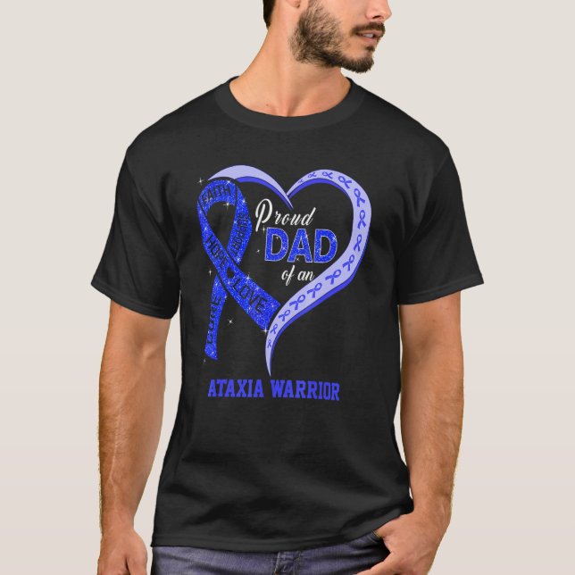 Stolzer Vater eines Ataxia Warrior Blue Ribbon Mat T-Shirt (Vorderseite)