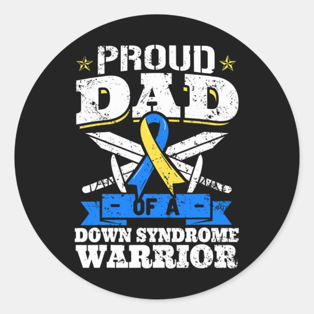 Stolzer Vater eines Down-Syndroms Warrior Down Tri Runder Aufkleber (Vorderseite)
