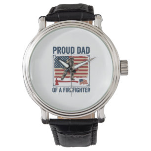 Stolzer Vater eines Feuerwehrmanns Vintage-Flagge  Armbanduhr