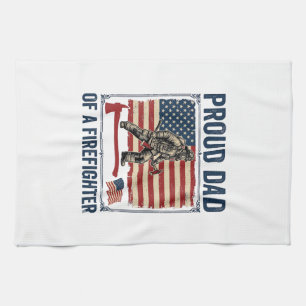 Stolzer Vater eines Feuerwehrmanns Vintage-Flagge  Geschirrtuch