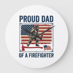 Stolzer Vater eines Feuerwehrmanns Vintage-Flagge Große Wanduhr