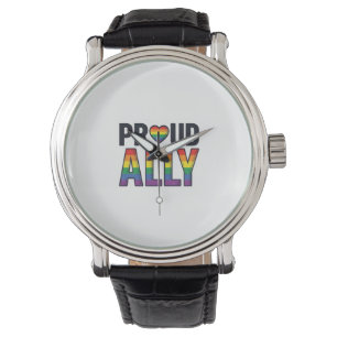 Stolzer Verbündeter Vintage Regenbogen Herz T-Shir Armbanduhr